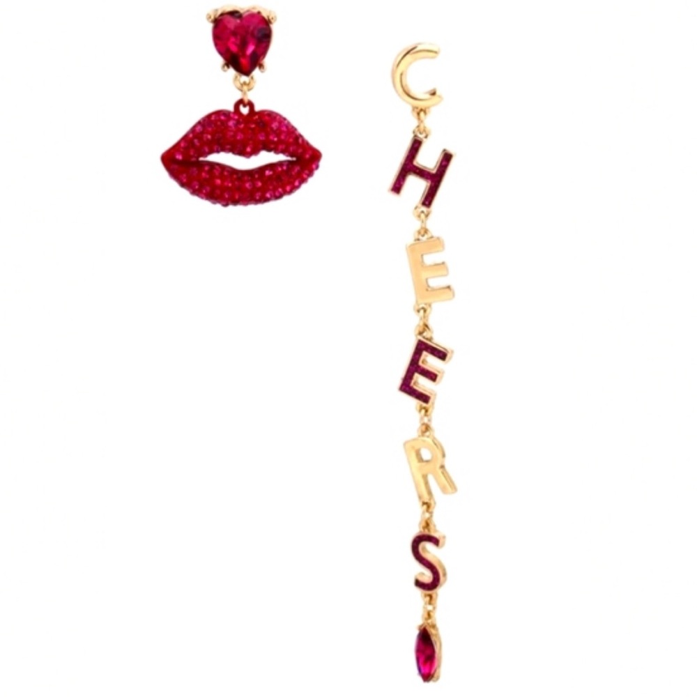 Betsey Johnson Lips & Cheers Mismatch Earrings - Picture 5 of 14